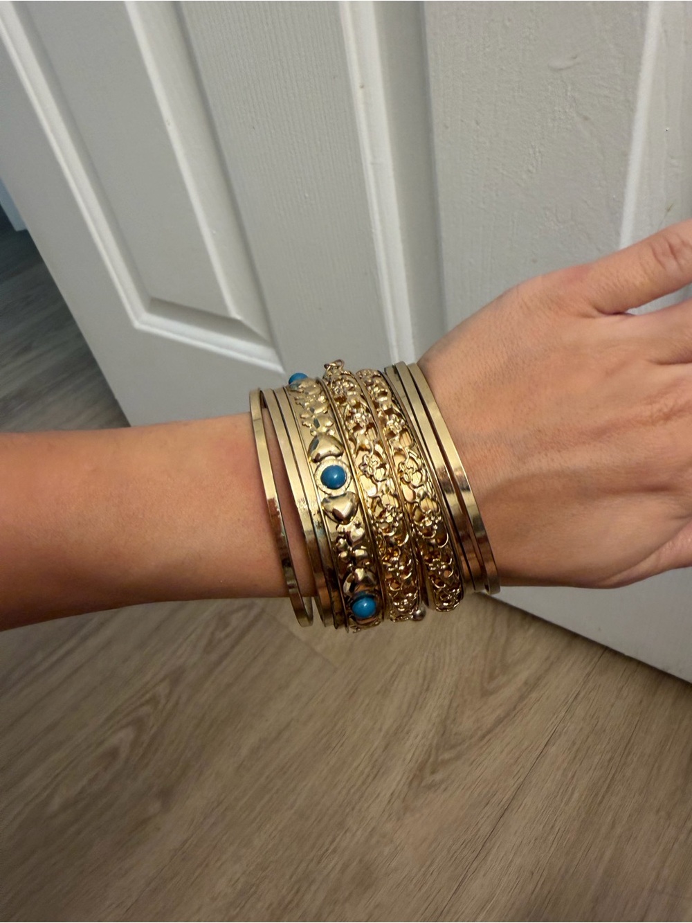 Gold-Tone Stackable Bangle Bracelet Set with Turquoise Accents